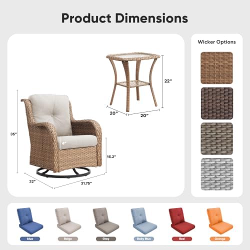 Belord Patio Wicker Chairs Swivel Rocker, Outdoor Patio Furniture Set - Image 2