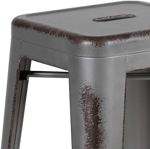 Flash Furniture Kai Commercial Grade 4 Pack 30" High Backless Distressed Silver - Image 5
