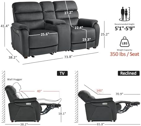 MCombo 73.8'' Zero Wall Hugger Power Recliner Sofa - Image 2