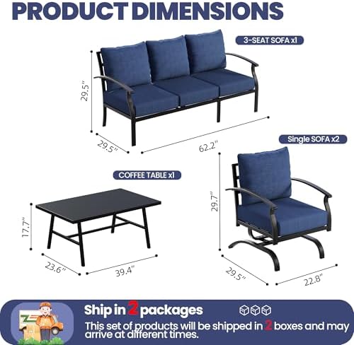 Kullavik 4 Piece Metal Outdoor Patio Furniture Set, Outdoor Sectional Sofa - Image 6
