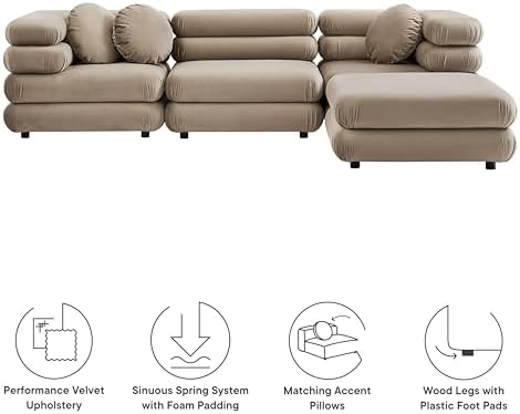 Modway Jubilee Performance Velvet 4 Piece Sectional Sofa - Image 4