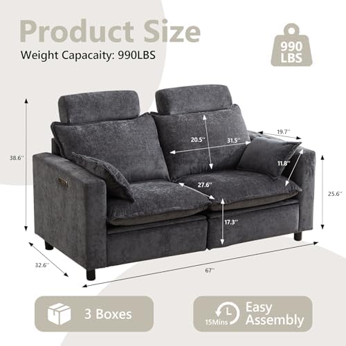 GUEAPY Cloud Couch Power Reclining Sofa Loveseat-Oversized Reclining Sectional - Image 2