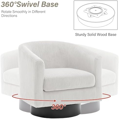 Pia Ricco Set of 2 Corduroy 360° Swivel Barrel Accent Chair Beige - Image 4