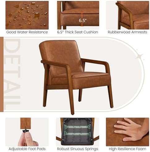 Yaheetech Accent Chair, Mid-Century Modern, Light Brown - Image 6