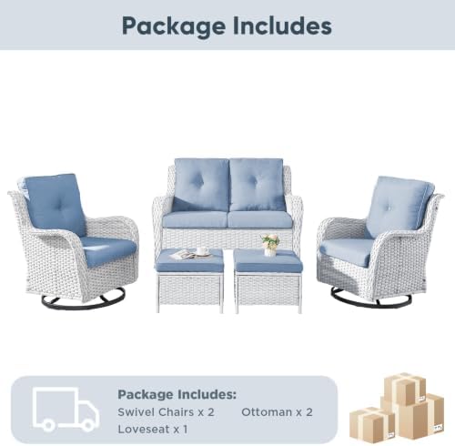 Belord 5 Piece Wicker Patio Furniture Set, Outdoor Swivel Rocker Chairs Set of 2 - Image 3