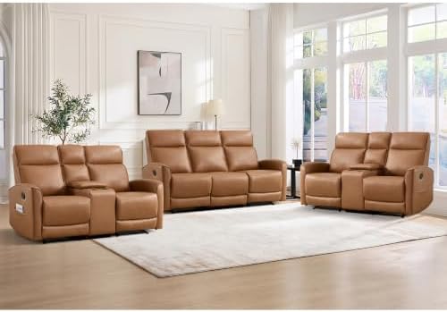 ANJ 2-Piece Premium Faux Leather Manual Reclining Sofa Set, Include 2 Loveseat by ANJ