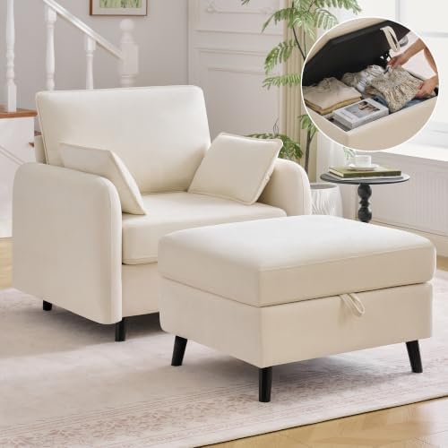 41" Accent Chair with Ottoman, Storage Reading Chair by CACFTII