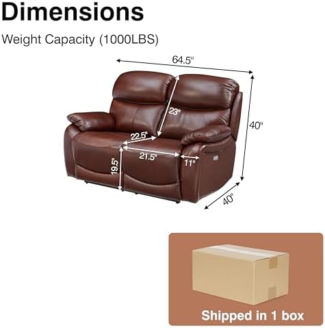 THSUPER Brown Top Grain Leather Power Recliner Sofa Loveseat - Image 2