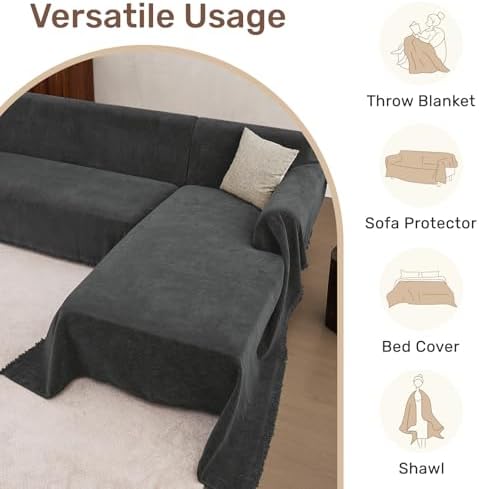 2 Pieces Sectional Couch Covers L Shaped Cover XXL Charcoal Gray - Image 6