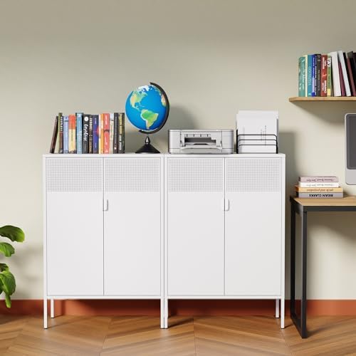 Ustamio 2 Door Accent White Metal Storage Cabinet - Image 4