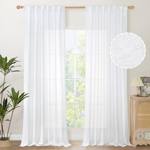 YoungsTex White Linen Curtains 90 Inch Length by YoungsTex