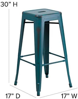 Flash Furniture Kai Commercial Grade 4 Pack 30" High Backless Distressed Kelly - Image 3