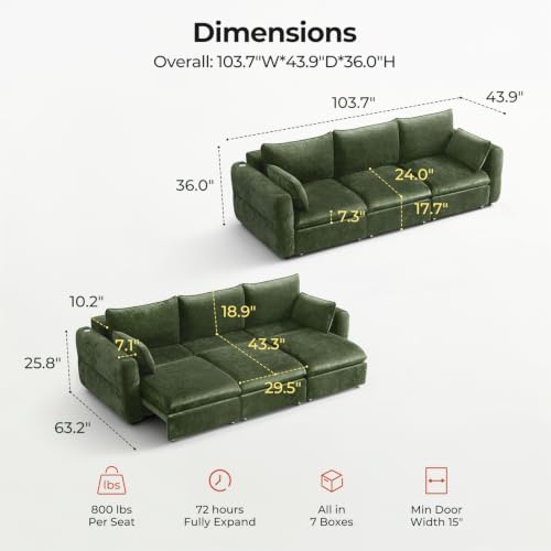 103" Electric Pull Out Sleeper Sofa Bed, 2in1 Power Extendable Couch Bed - Image 2