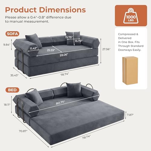 79" Convertible Futon Sofa Bed, Boneless Couch - Image 2