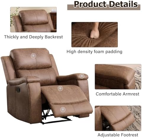 CANMOV Leather Recliner Chair, Classic and Traditional Manual Recliner Chair - Image 3