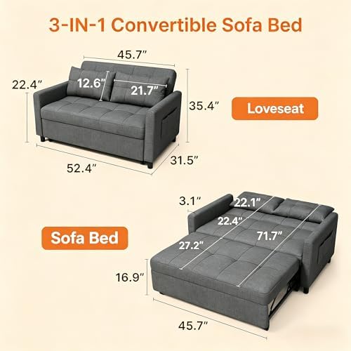 Gizoon Loveseat Sleeper Sofa 71.7" Extended 3-in-1 Pull Out Couch Bed - Image 3