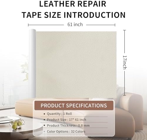 Leather Repair Patch Tape, Ivory 17 x 61 Inches Self Adhesive Leather Repair Kit - Image 2