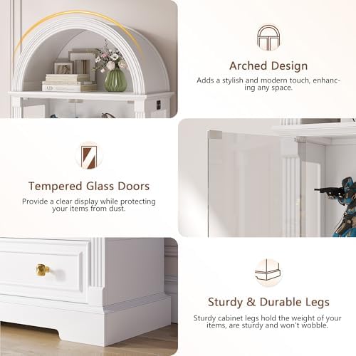 Arched Display Cabinet with Glass Doors, 4-Tier Display Case - Image 6