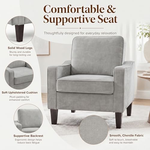 Accent Chair for Living Room, Modern Reading Chair for Bedroom, Light Grey - Image 4