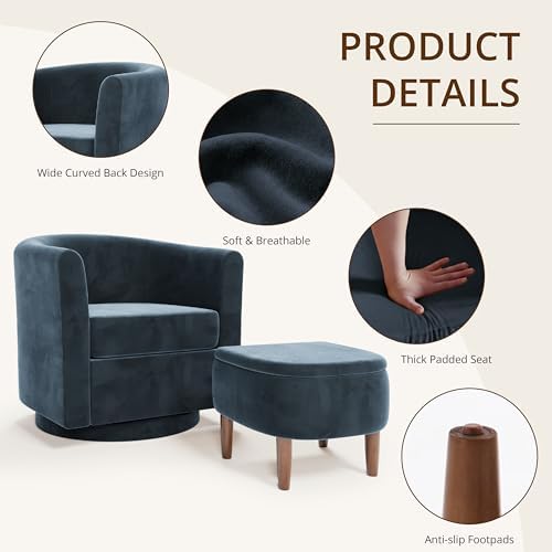 360° Swivel Accent Chair with Storage Ottoman - Image 6