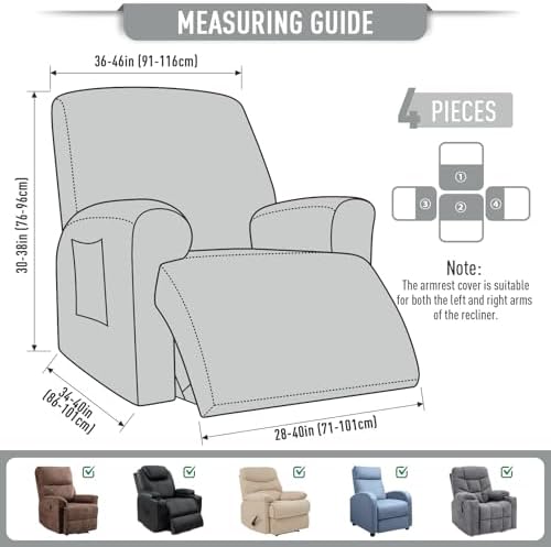 TAOCOCO Oversized Stretch Recliner Chair Covers 4 Piece, Dusty Grey - Image 4