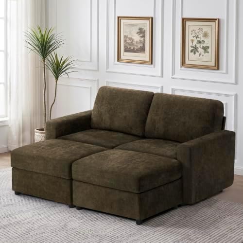 69” Chenille Loveseat Couch W/Two Movable Ottoman - Image 6