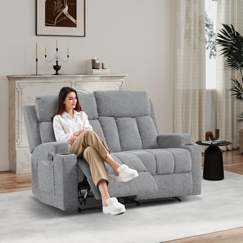 CANMOV Manual Recliner Sofa Set, Soft Fabric Reclining Loveseat - Image 7