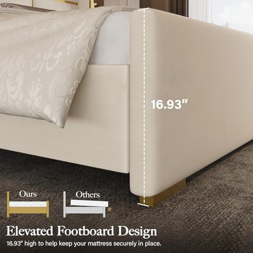 King Bed Frame and Gold Trim Headboard, Upholstered Bed - Image 5
