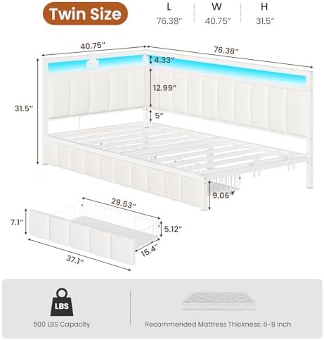 Hasuit Corner Bed Frame with Storage Drawers, Twin Daybed with Line Fabric - Image 3