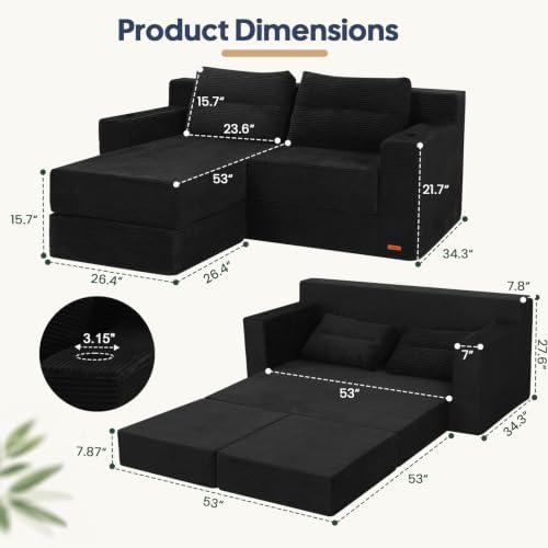 COMAX Futon Sofa Bed, Convertible Sofa Bed, Folding Boneless Couches - Image 2