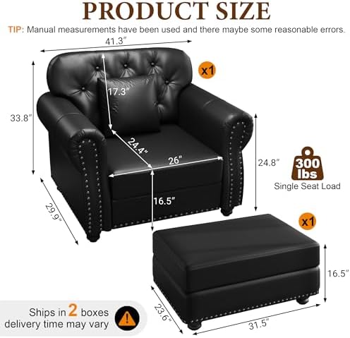 41.3'' Faux Leather Chesterfield Sofa & Ottoman Set - Image 2