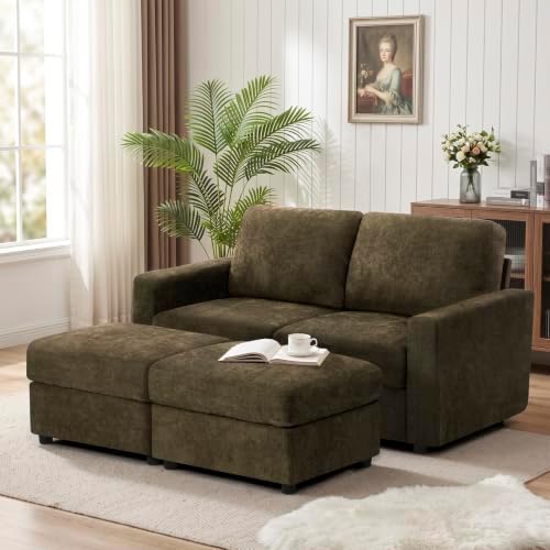 69” Chenille Loveseat Couch W/Two Movable Ottoman by ACMEASE
