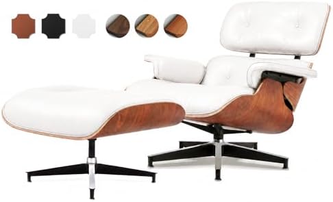 Top Grain Leather, Luxury Mid Century Modern Lounge Chair and Ottoman, Indoor by Anamorn