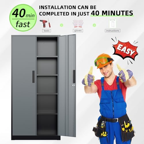 INTERGREAT Metal Storage Cabinet, Tall Metal Cabinet - Image 7