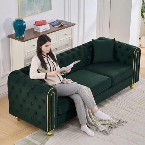 Velvet Chesterfield Button Tufted Sofa Set, Upholstered Comfy Sofa - Image 5