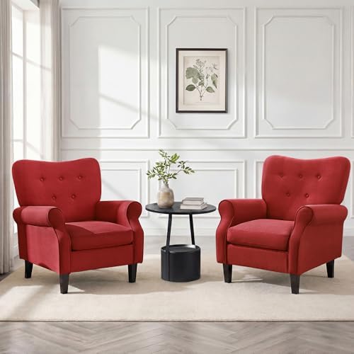 YOLENY Modern Accent Chair, High Back Armchair, Upholstered Fabric Button - Image 2