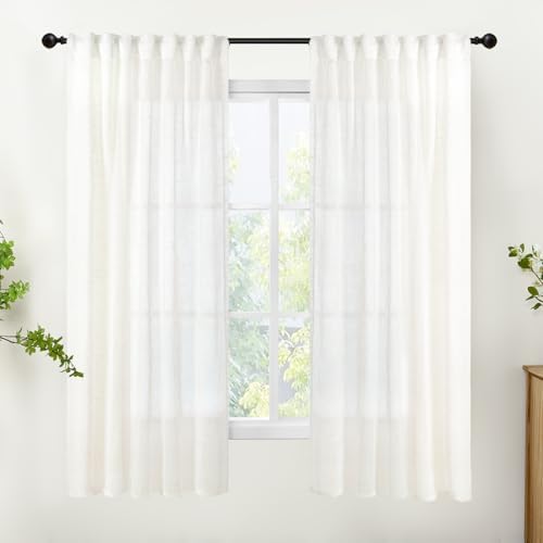 YoungsTex Ivory White Linen Curtains 63 Inch Length by YoungsTex