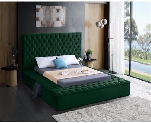 Meridian Furniture Bliss Collection Modern | Contemporary Velvet Upholstered Bed - Image 2
