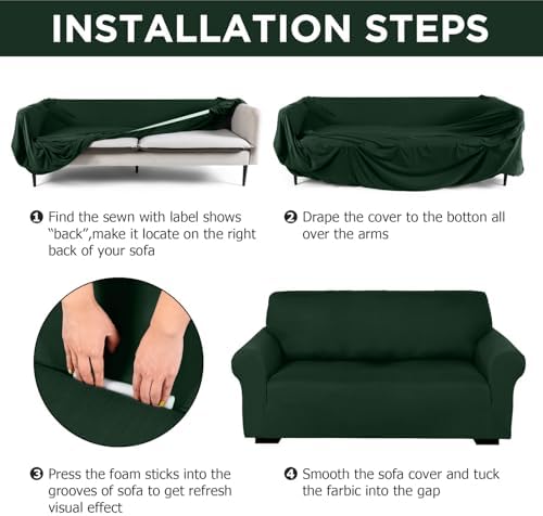 Peryiter 3 Pcs Couch and Loveseat Sofa Covers, Dark Green, Milk Silk - Image 3