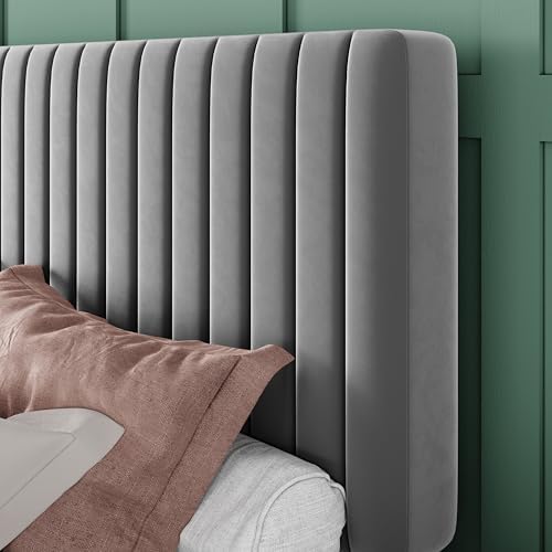 Allewie Queen Bed Frame, Velvet Upholstered Platform Bed - Image 4