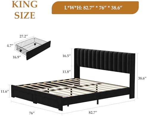 GarveeHome King Bed Frame, Bed Frame Upholstered Platform Bed - Image 2