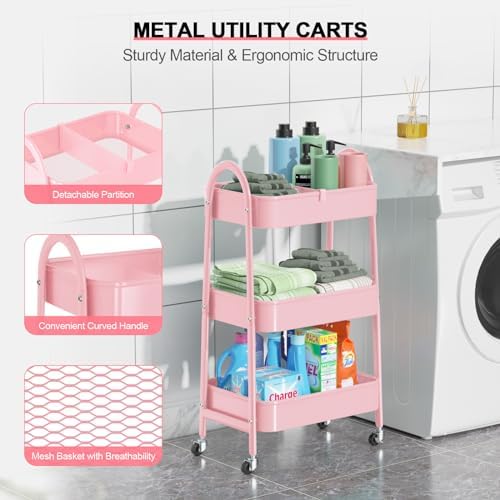 EAGMAK 3 Tier Utility Rolling Cart, Metal Storage Cart - Image 2