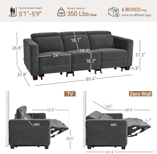 MCombo 85.4'' Zero Wall Hugger Power Recliner Sofa - Image 3