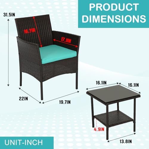 FDW 3-Piece Patio Furniture Set | Brown & Blue | Outdoor Wicker Furniture - Image 2