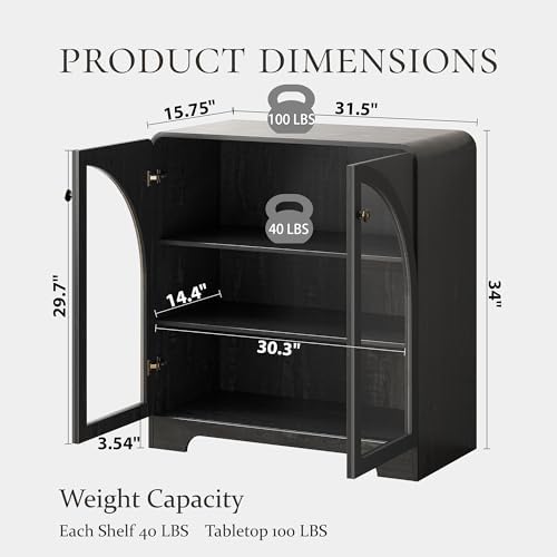 Sideboard Buffet Cabinet with Storage, Arched Glass Doors and Adjustable Shelves - Image 2