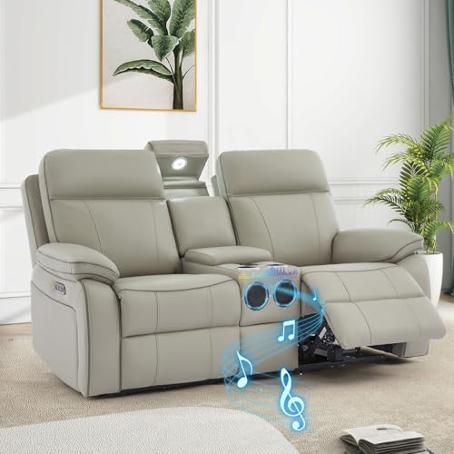Power Reclining Loveseat with LED Reading Light/Storage Drawer/Bluetooth by Neptane