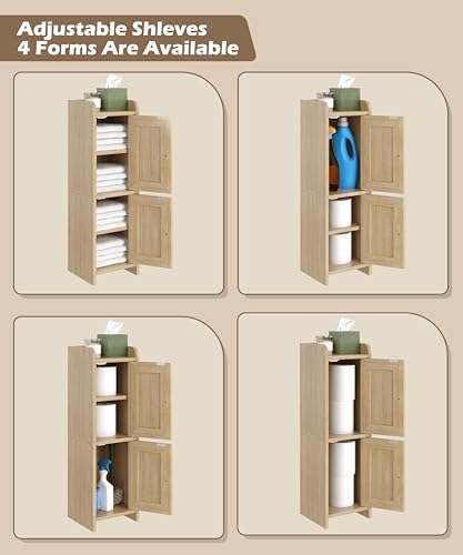 Akxomel Rattan Small Bathroom Cabinet Narrow Toilet Paper Organizer Oak - Image 6