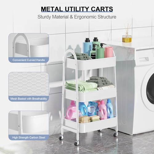 EAGMAK 3 Tier Utility Rolling Cart, Metal Storage Cart - Image 2
