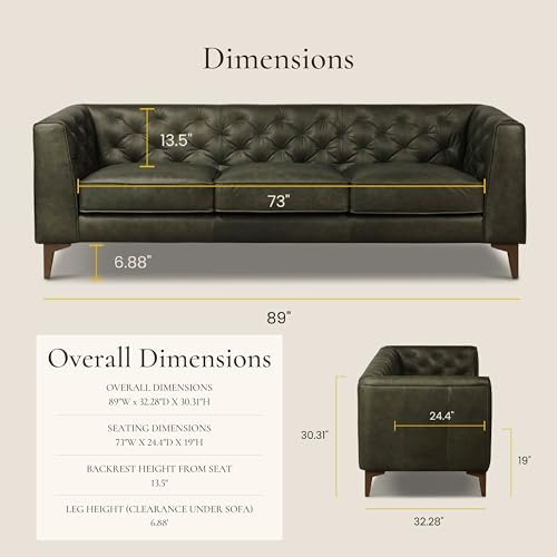 Poly & BARK Essex 89” Full-Grain Italian Leather Sofa – Tufted Back, - Image 2