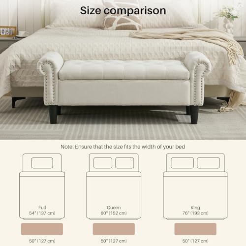 SOFTHION 50" Storage Bench for Bedroom, Linen Upholstered - Image 3